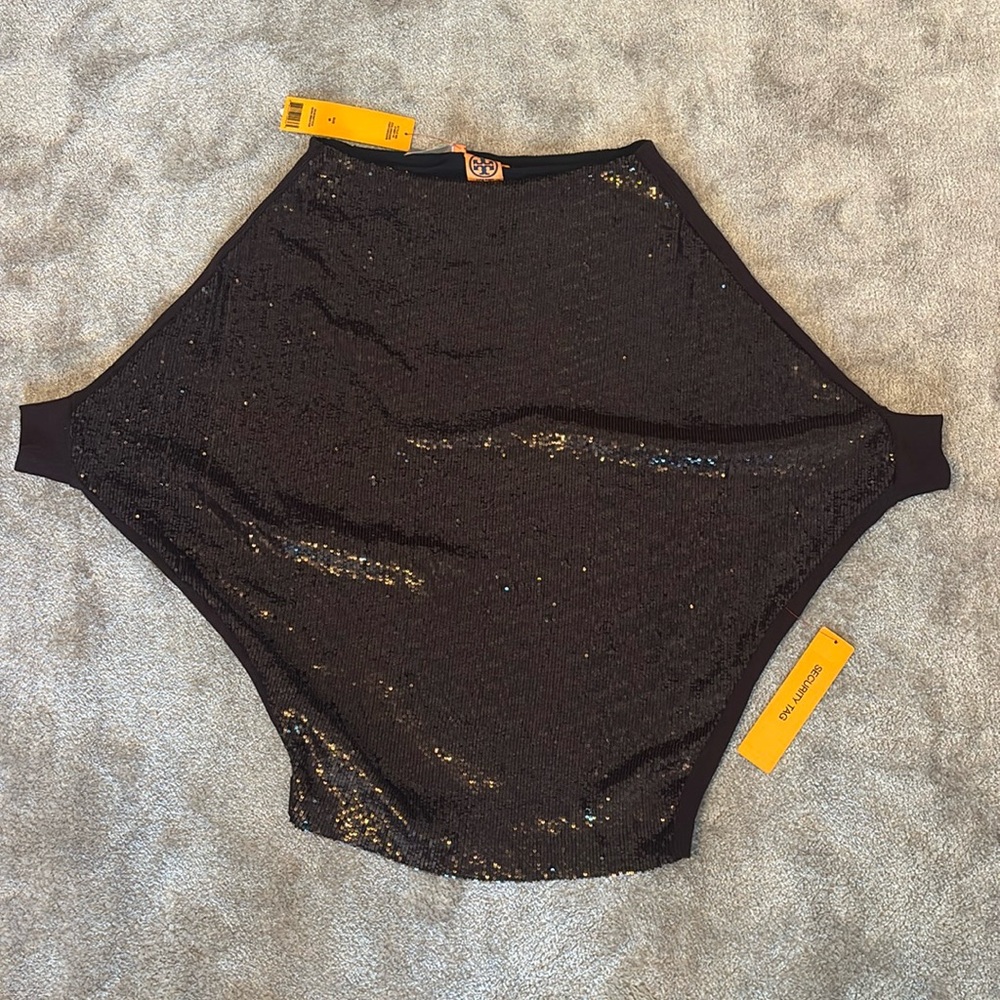 Tory Burch brown sparkly poncho sweater